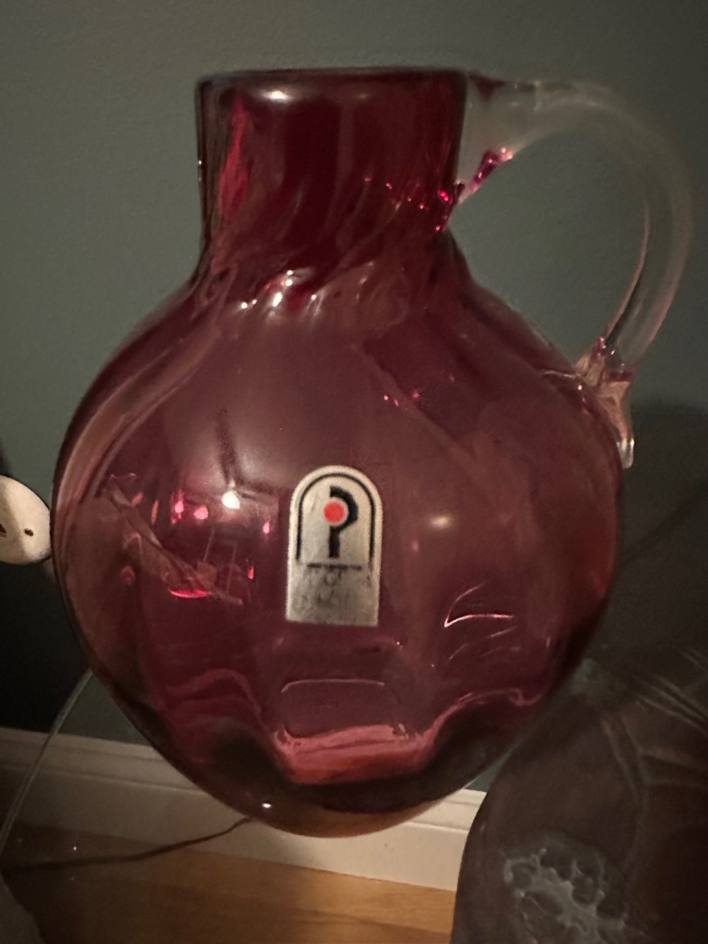 Vintage Pilgrim Cranberry Glass Pitcher with Handle